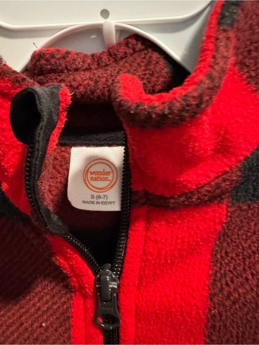 Kids Red & Black Buffalo Plaid Zip-Up Fleece Jacket Size 6/7 Boys Wonder Nation